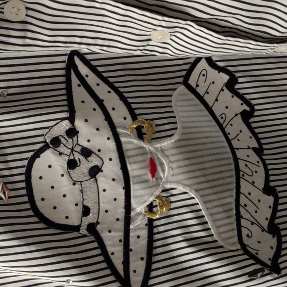 American Vintage embroidered black and white striped button down shirt size S - Picture 5 of 8